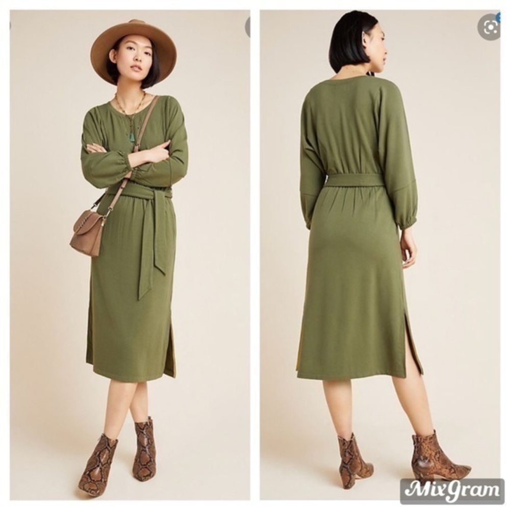 💋Anthropologie Thalia knit green midi dress loose fitting size XS